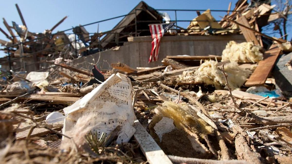 The United Methodist Church in Harveyville was destroyed by an EF2 tornado late on the night of Feb. 28, 2012.