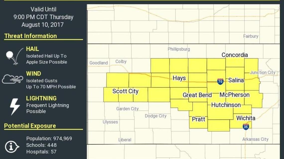 Much of central Kansas under a severe thunderstorm watch