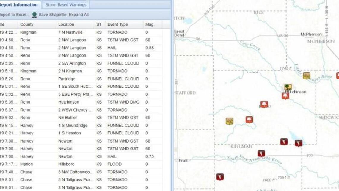 Where tornadoes formed Friday in central Kansas
