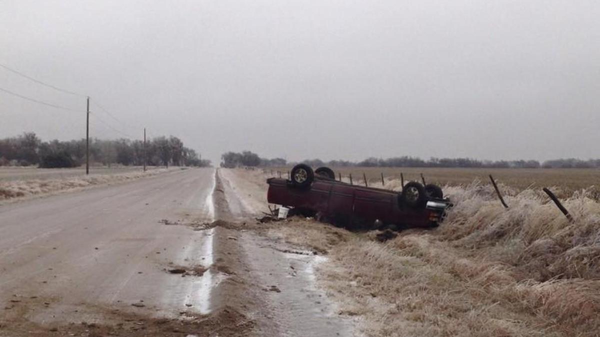 The Harvey County Sheriff’s office posted this photo of a rollover accident Saturday morning on SE 36th Street south of Woodlawn. The driver was not injured.