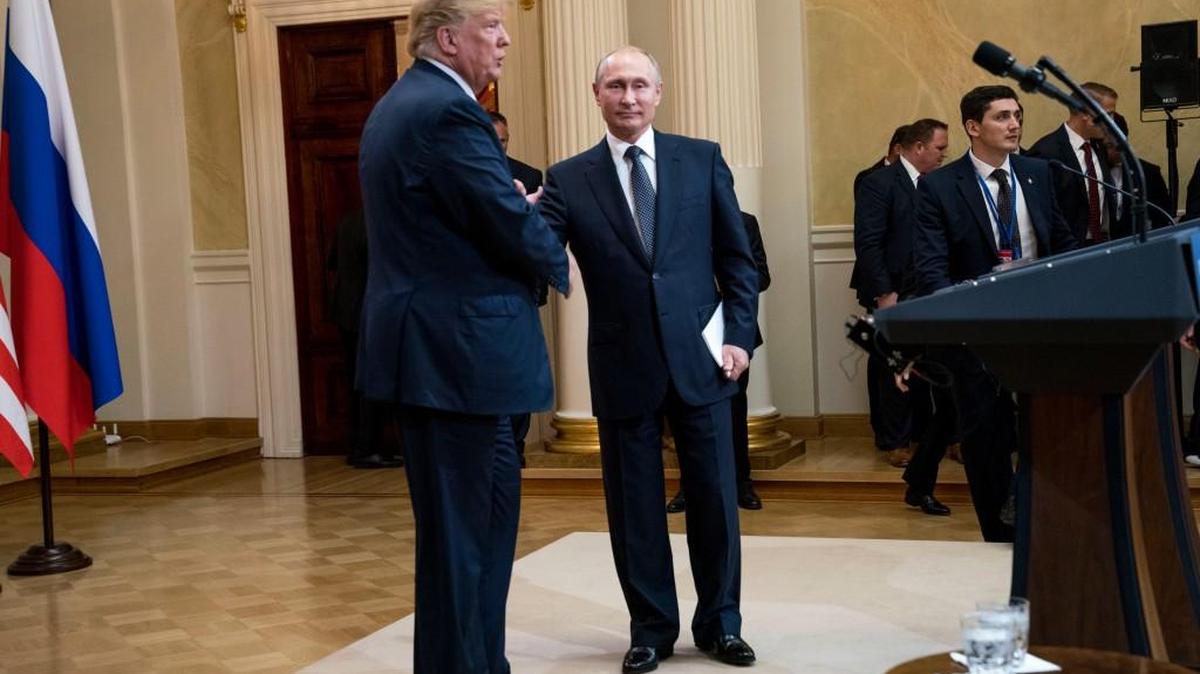 President Donald Trump with Russian President Vladimir Putin during a joint news conference at the Presidential Palace in Helsinki, Finland, July 16, 2018. Putin was seen as guiding the country out of isolation in Russian news coverage dominated by the state media. Trump was an afterthought. (Doug Mills/The New York Times)
