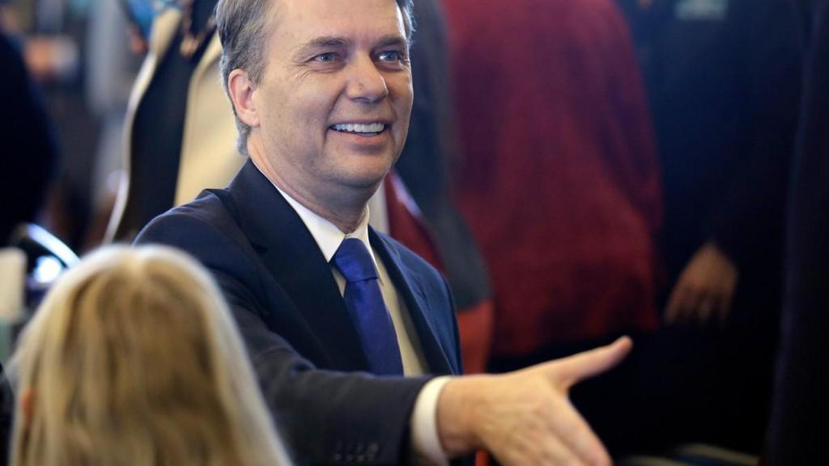 Gov. Jeff Colyer shakes hands with representatives after speaking to a joint session of the Kansas Legislature on Wednesday.
