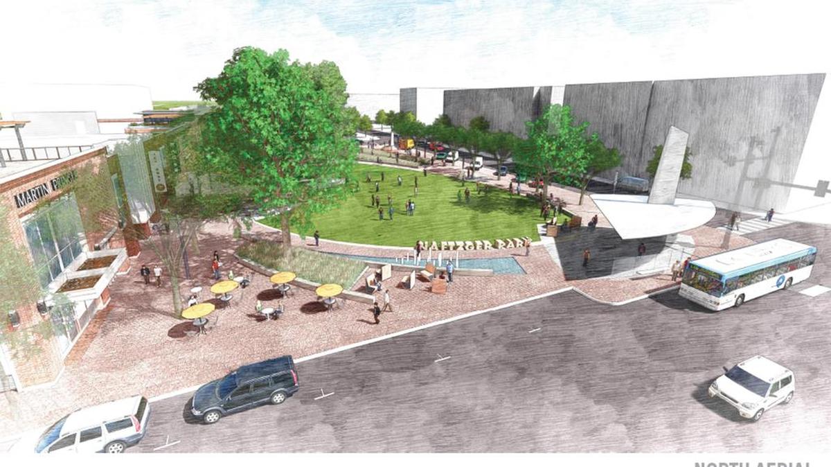 A rendering of the Naftzger Park redesign as viewed from Douglas Avenue looking south.