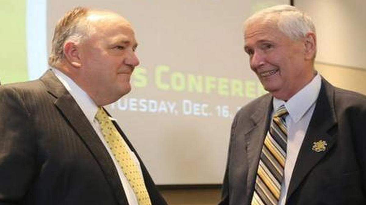
Steve Feilmeier of Koch Industries, left, and Wichita State University president John Bardo
