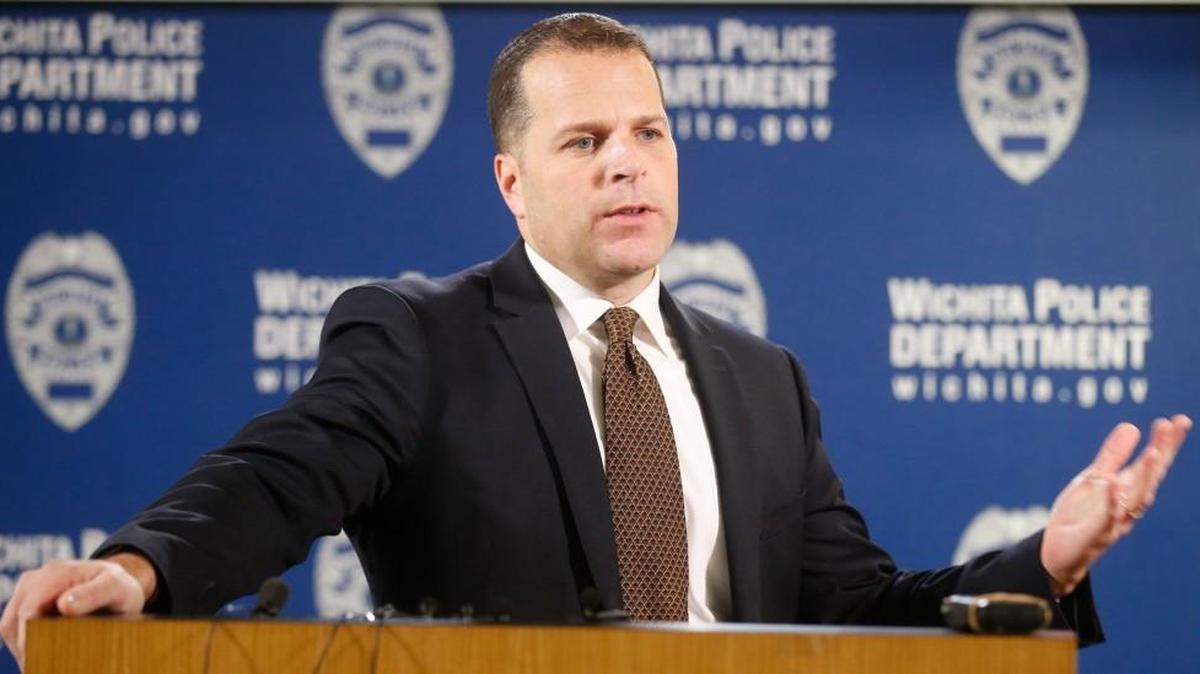 Wichita police chief Gordon Ramsay answers a question Friday following a statement about his department building community support following federal indictments Thursday against two now-former officers.