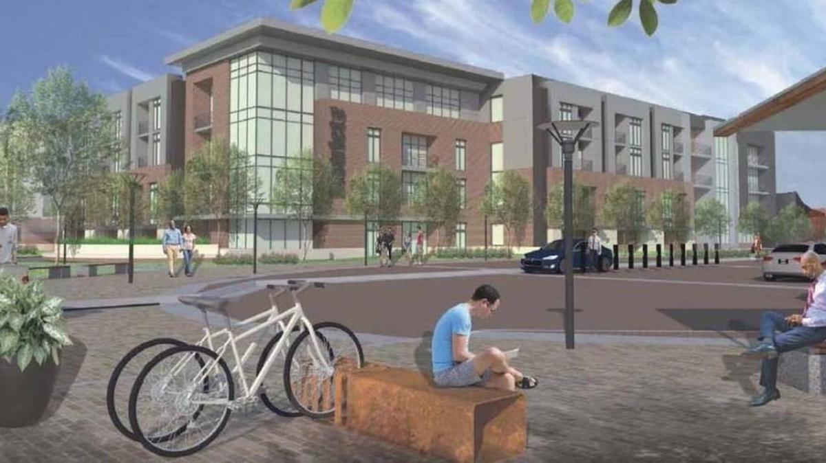 A 2016 illustration of an 180-unit apartment building planned for Sycamore Street between 1st Street and Douglas.