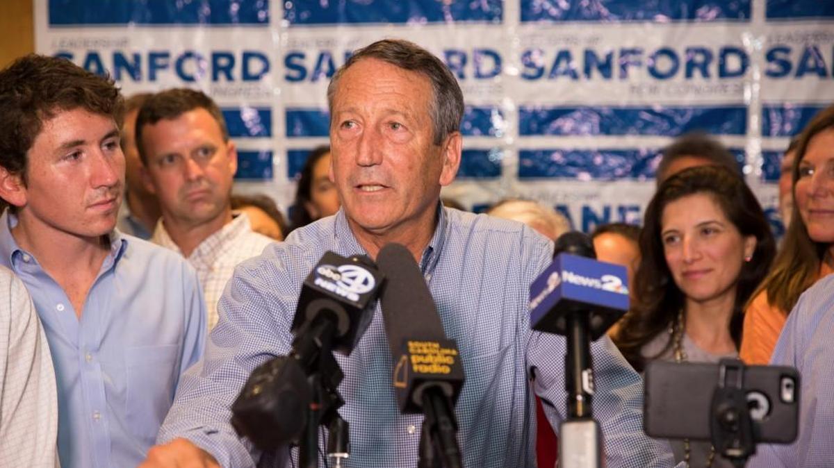 Rep. Mark Sanford (R-S.C.) speaks at his primary night party in Mt. Pleasant, S.C., June 12, 2018. Sanford lost a closely contested primary to Katie Arrington, a state lawmaker who had made Sanfords frequent criticism of President Donald Trump the centerpiece of her campaign. (Hunter McRae/The New York Times)