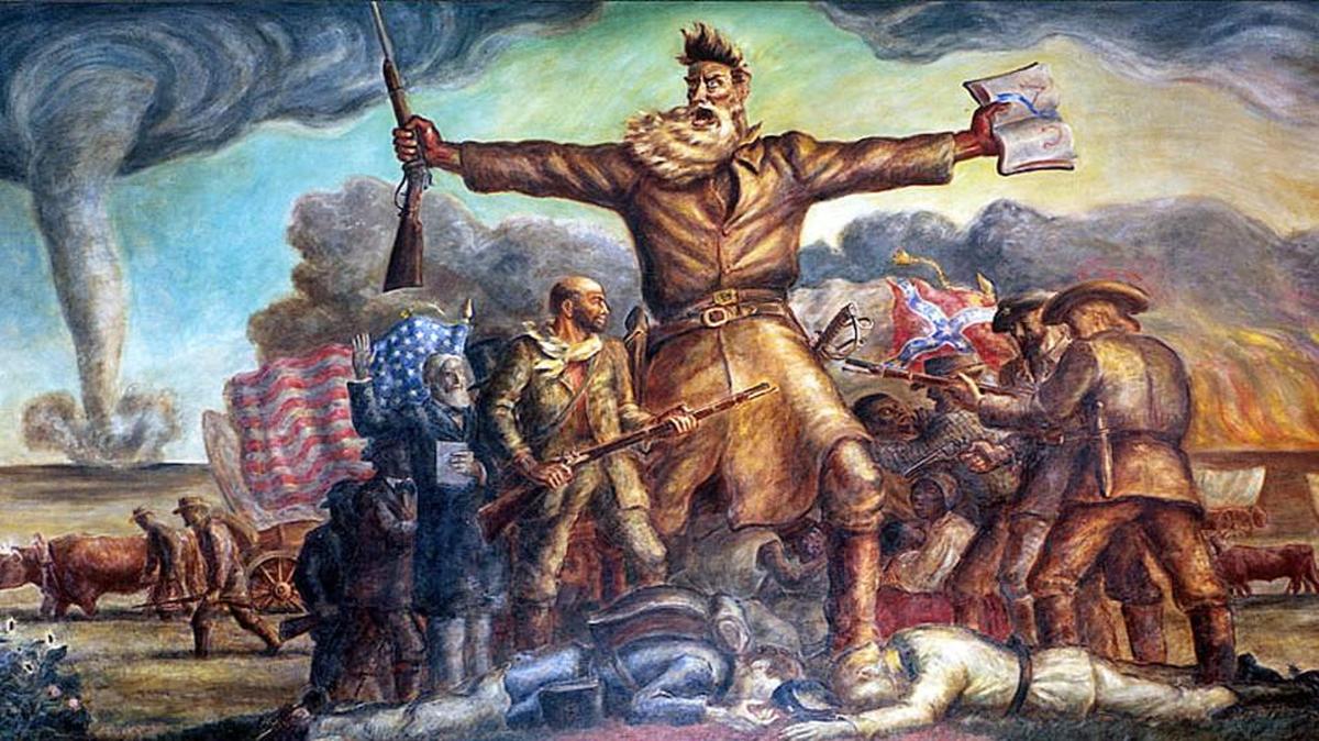 Abolitionist John Brown is depicted in a mural by Kansas artist John Steuart Curry in the State Capitol building in Topeka, completed in 1940. The mural portrays Brown almost as an Old Testament prophet, a Bible in one hand, a rifle in the other.