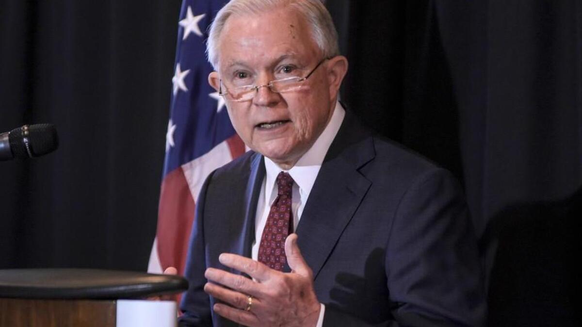 United States Attorney General Jeff Sessions speaks about immigration at Parkview Field in Fort Wayne, Ind., Thursday, June 14, 2018. Sessions cited the Bible Thursday in his defense of his border policy that is resulting in hundreds of children being separated from their parents.