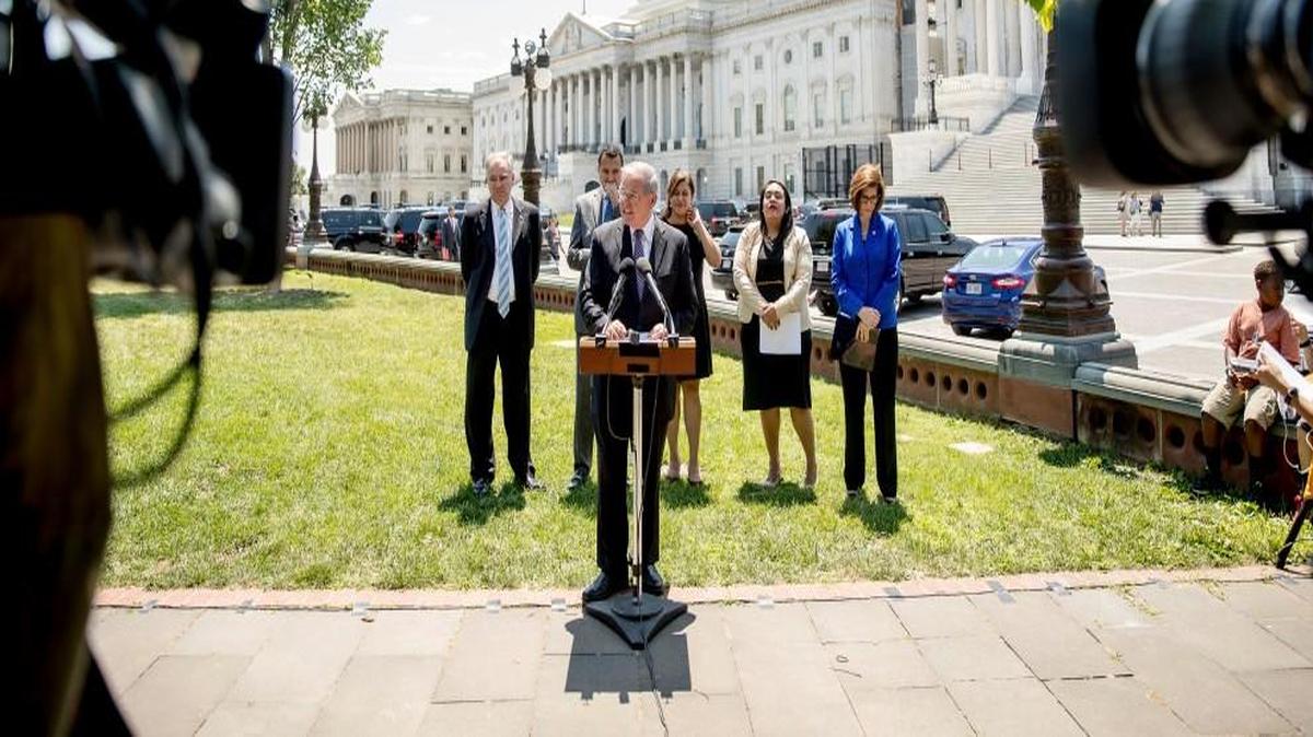 Sen. Robert Menendez, D-N.J., talks about the Republicans’ Senate healthcare bill during a news conference Wednesday in Washington.