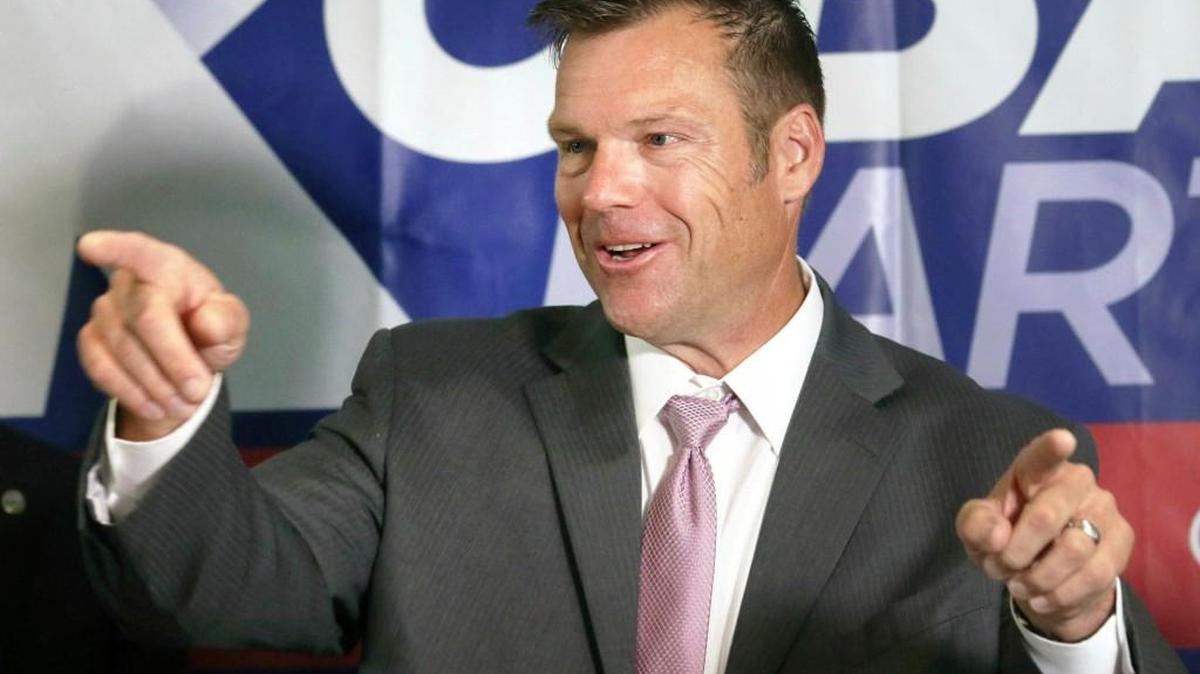 Secretary of State Kris Kobach spoke to the media during a news conference at the Topeka Capitol Plaza hotel on Thursday.