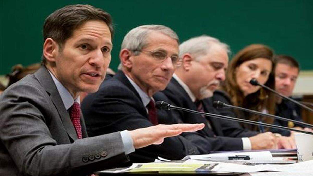 
Centers for Disease Control and Prevention Director Tom Frieden, left, testifies on Capitol Hill about the government’s response to Ebola. 
