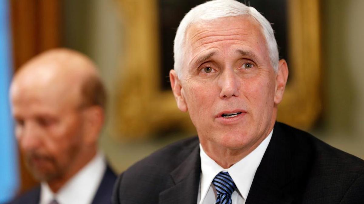 Vice President Mike Pence answers a reporter’s question about the Senate healthcare bill Thursday in Washington.