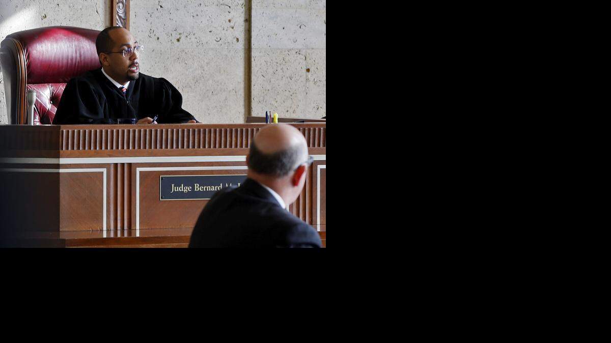 
Judge Bernard M. Jones speaks during an injunction hearing on the Douglass-Locust Grove football controversy at the Oklahoma County Courthouse in Oklahoma City on Wednesday.

