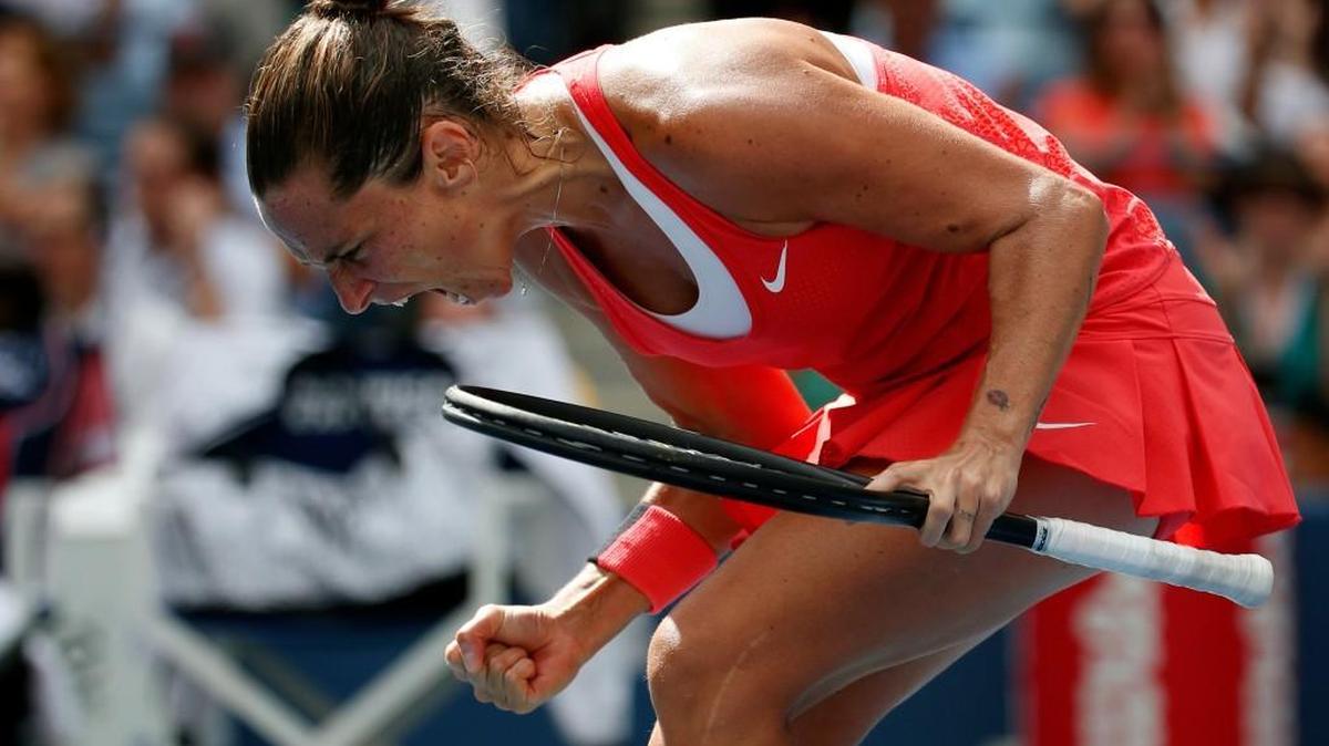 
Roberta Vinci, of Italy, reacts after winning a set against Serena Williams during a semifinal match at the U.S. Open tennis tournament Friday in New York.
