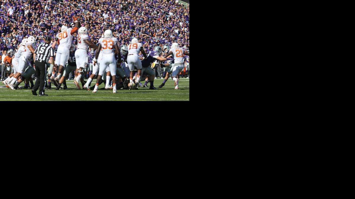 
K-State kicker Matthew McCrane kicks a 38-yard field goal against Texas.

