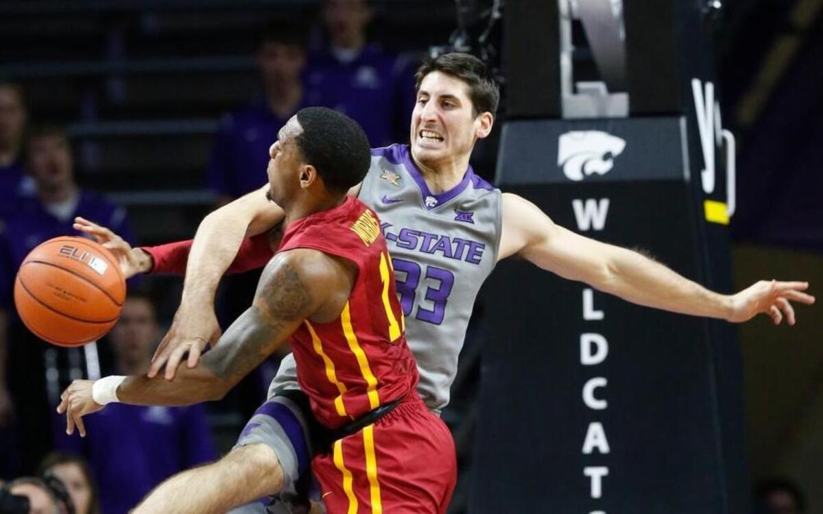 K-State guard Brian Rohleder plays defense against Iowa State guard Monte Morris earlier this season.
