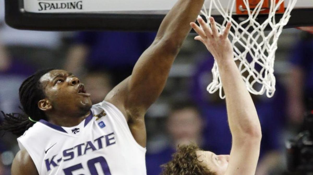 D.J. Johnson (50), a junior from St. Louis, provides depth on the Kansas State front line.