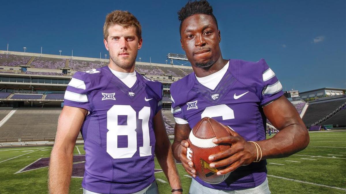 
Kansas State receivers Kyle Klein, left, and Deante Burton.
