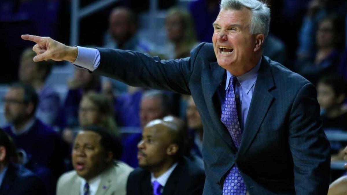 Kansas State coach Bruce Weber during the second half of an NCAA college basketball game against Iowa State in Manhattan, Kan., Wednesday, Feb. 15, 2017. (AP Photo/Orlin Wagner)