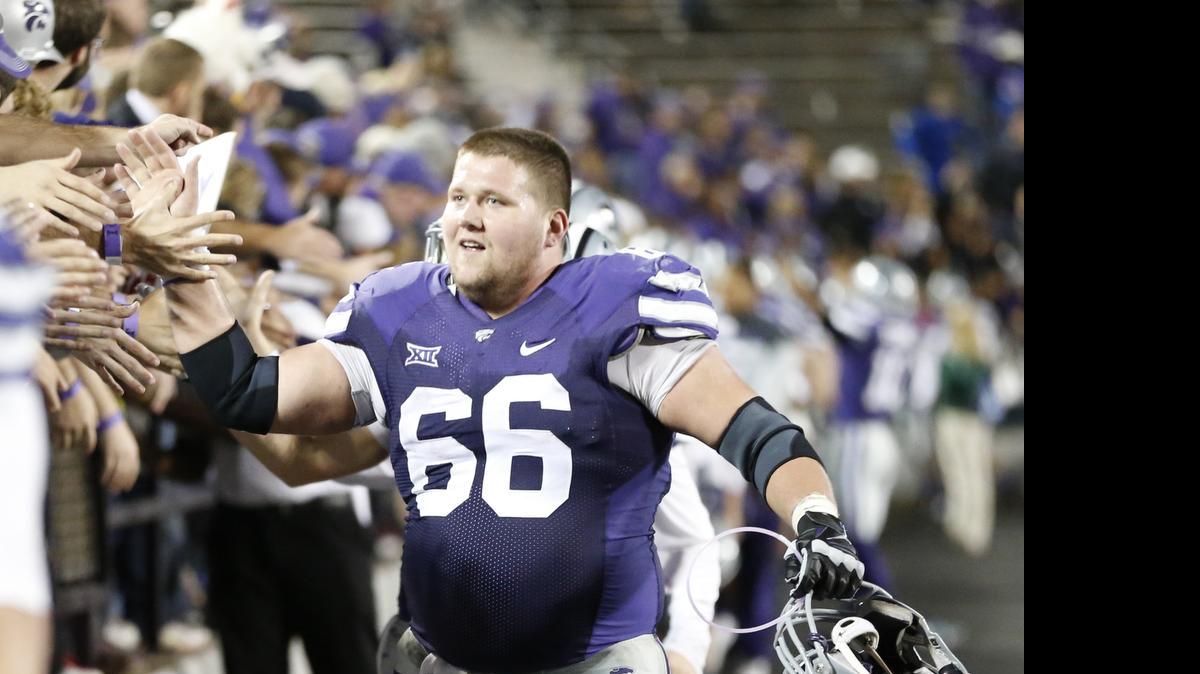 
K-State offensive lineman BJ Finney makes his way around Bill Snyder Family Stadium for the final time.(November 29, 2014)

