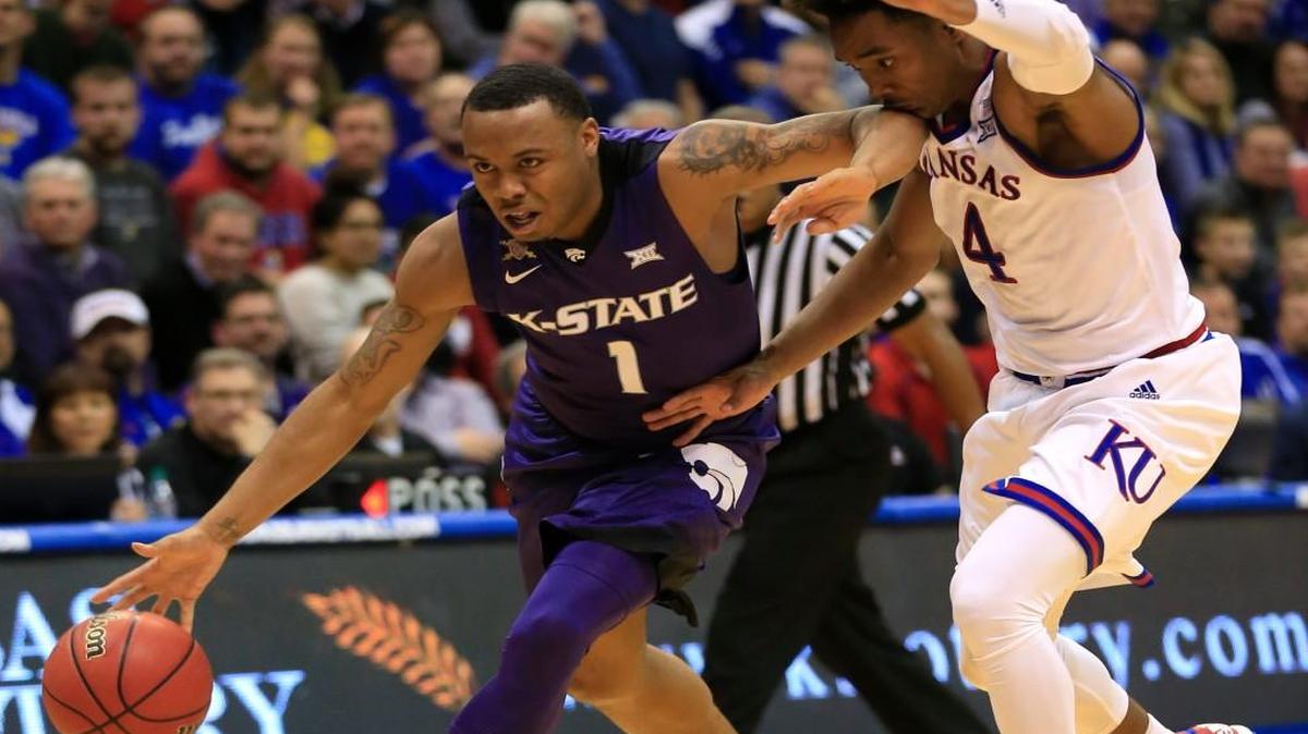 K-State guard Carlbe Ervin drives against Kansas on Jan. 3.