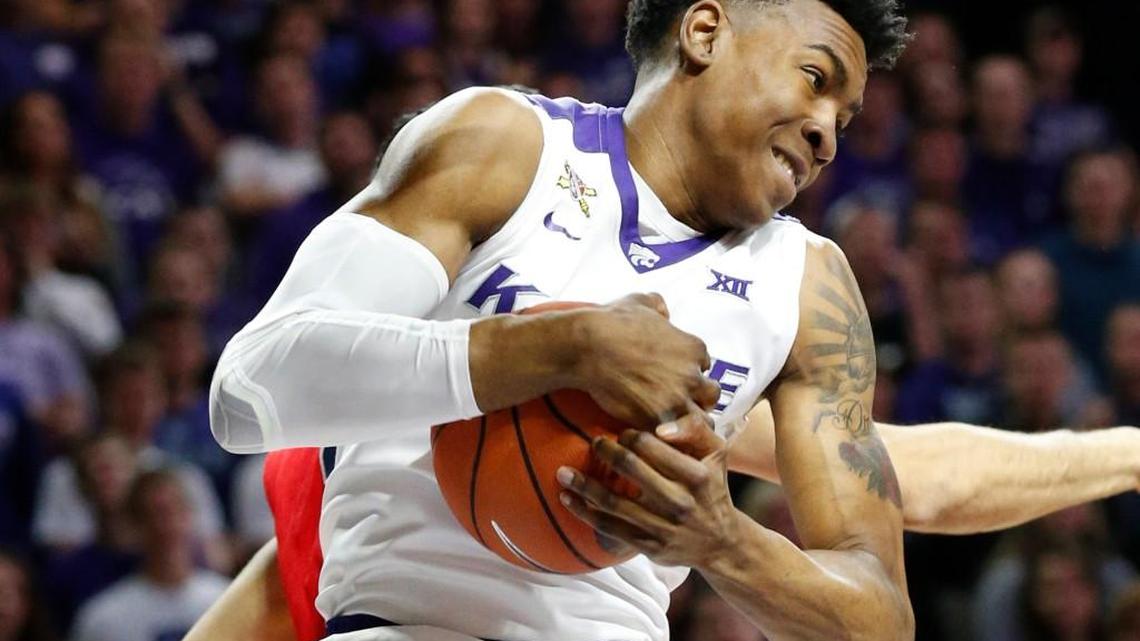 K-State forward Wesley Iwundu pulls down a rebound against Mississippi in Bramlage Coliseum. (January 30, 2016)
