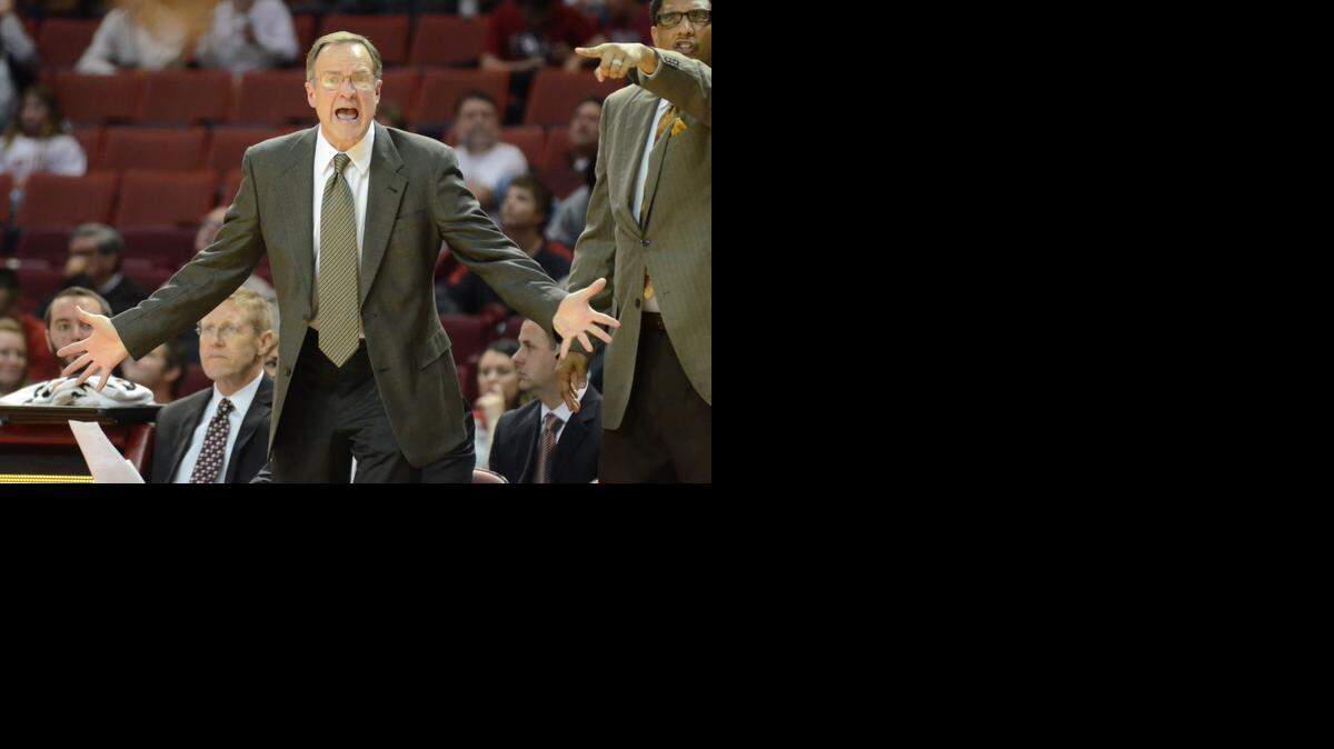
Oklahoma coach Lon Kruger questions a call during the George Mason game last month in Norman, Okla.
