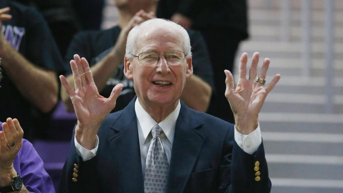 K-State football coach Bill Snyder was in the stands Saturday as the K-State football team was introduced before the West Virginia game. (January 21, 2017)
