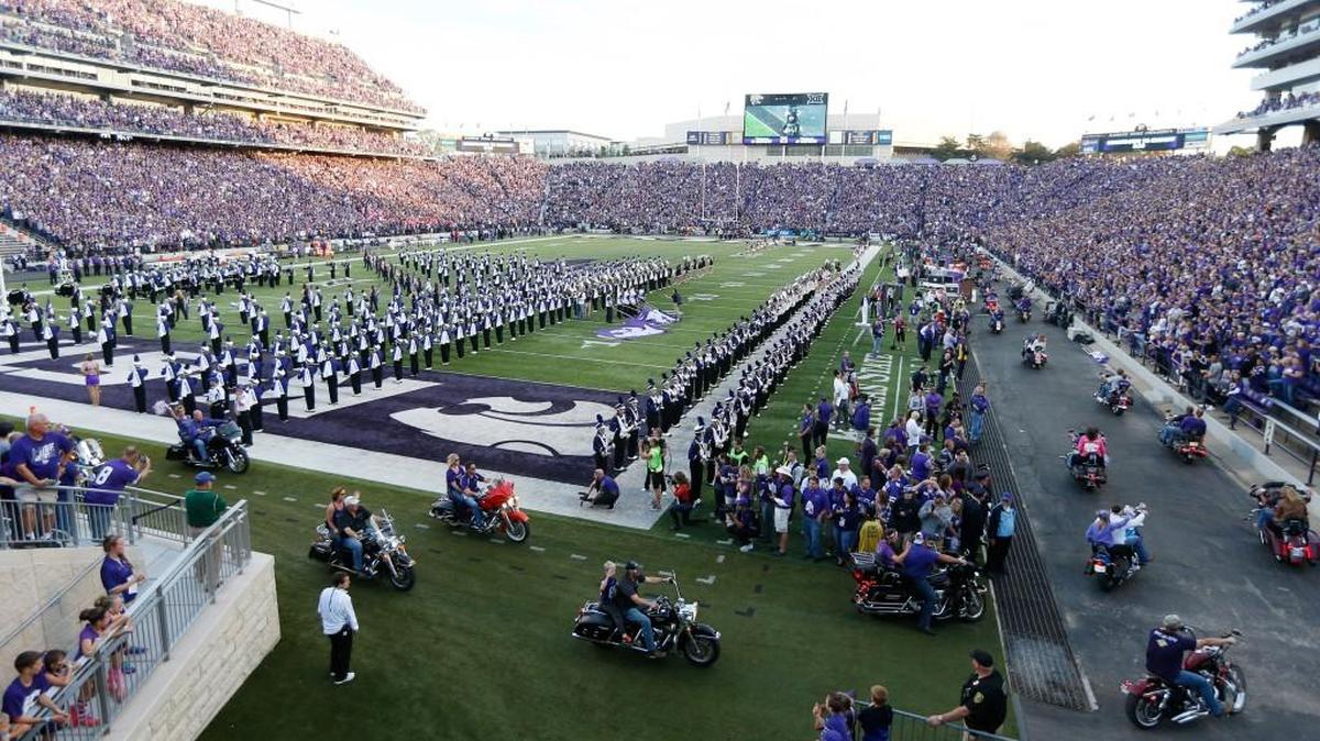 Motor cycles circle the field at Bill Snyder Family Stadium Saturday. (October 10, 2015)