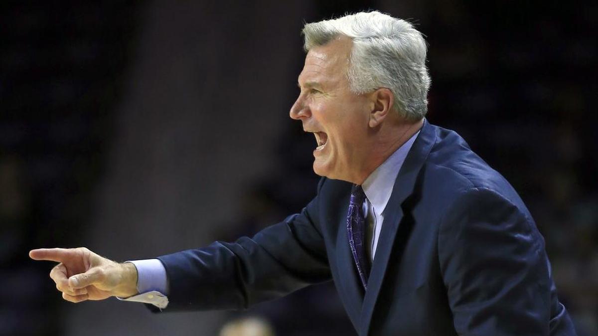 Kansas State coach Bruce Weber yelled to his team during the first half of Monday’s game against Northern Arizona in Manhattan, Kan. It’s been a busy week for Weber and the Wildcats, who lost to Arizona State on Thursday before beating George Washington on Friday.