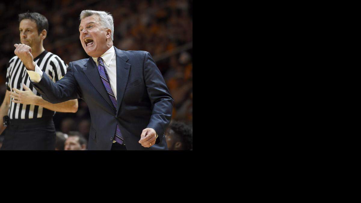 
Kansas State coach Bruce Weber shouts to players during Saturday’s game against Tennessee.

