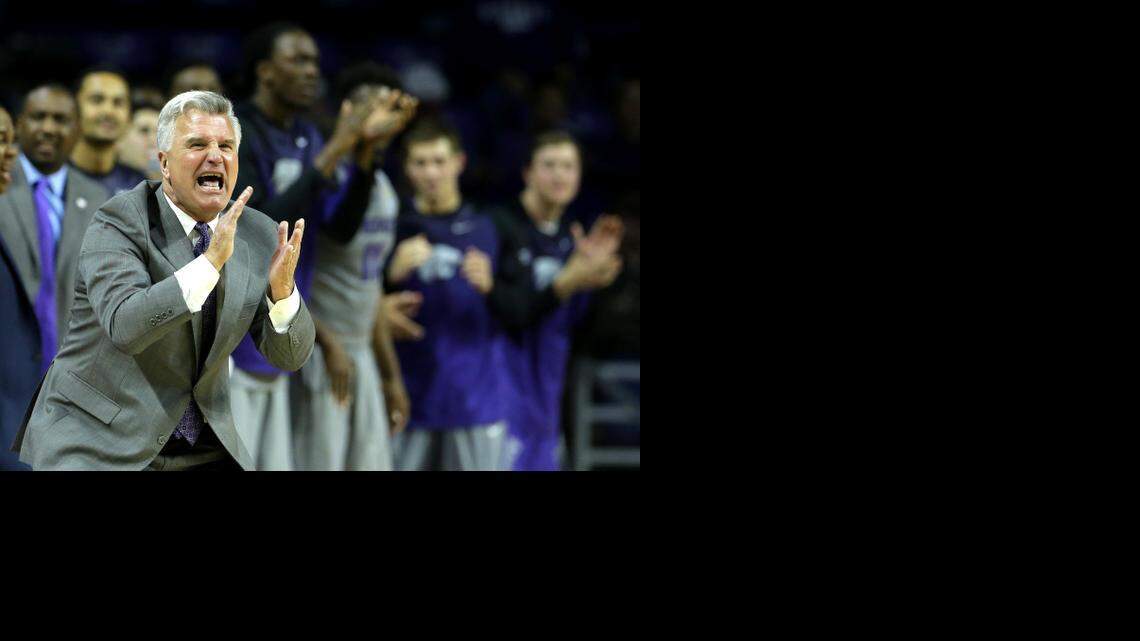 
Kansas State coach Bruce Weber talks to his team during the Dec. 2 game against Nebraska-Omaha.
