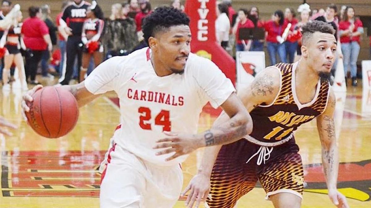 Amaad Wainright drives to the basket for Trinity Valley Community College.