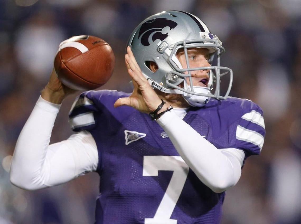 Former Kansas State Wildcats quarterback Collin Klein passes the ball during a game against Oklahoma State on Nov. 3, 2012.