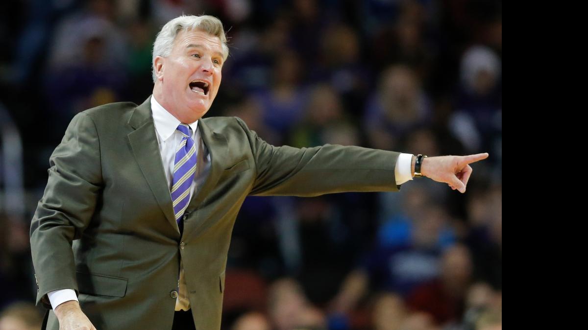 
Kansas State coach Bruce Weber yells instructions to his team.
