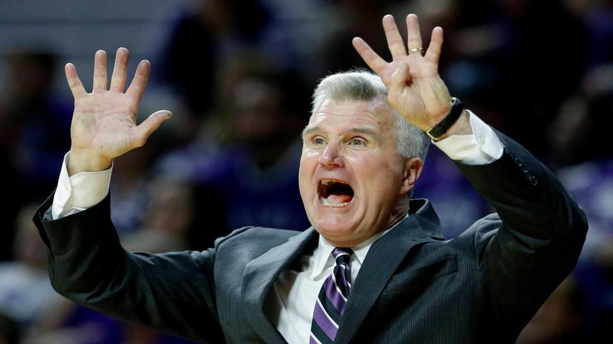 Kansas State head coach Bruce Weber motions to his players during the second half of an NCAA college basketball game against West Virginia Saturday, Jan. 2, 2016, in Manhattan. West Virginia won 87-83 in double overtime. (AP Photo/Charlie Riedel)