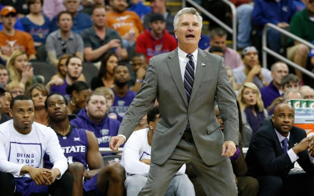 K-State coach Bruce Weber tries to keep his players in the game Thursday afternoon in the quarterfinal round of the 2016 Big 12 Basketball Championship in the Sprint Center, as K-State lost to Kansas 85-63. (March 10, 2016)