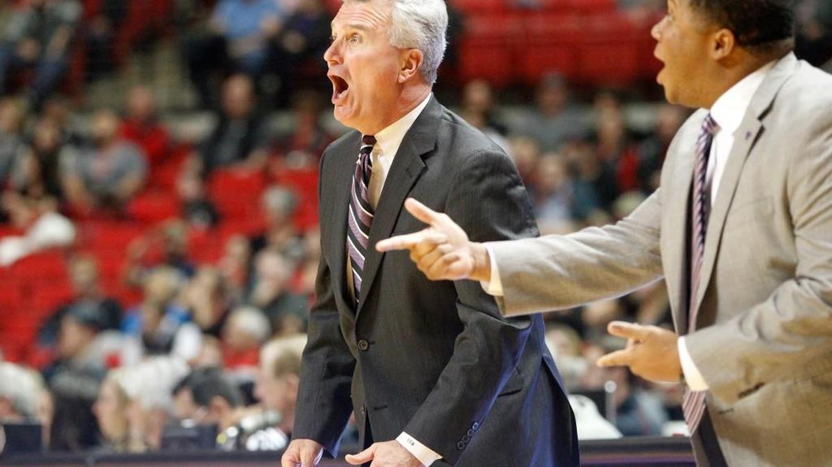 Kansas State coach Bruce Weber yells from the bench Tuesday in Lubbock, Texas.