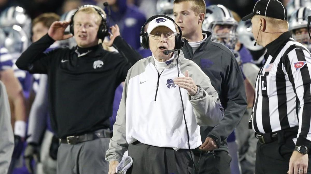 Kansas State coach Bill Snyder calls a timeout against West Virginia on Dec. 5.