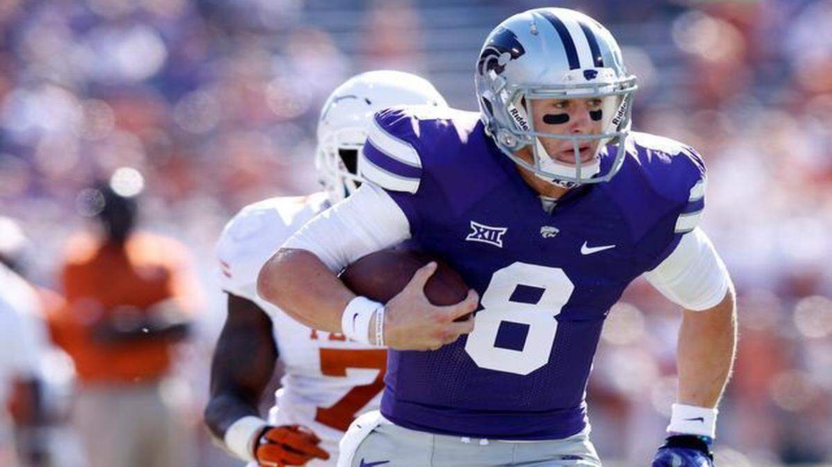 
K-State quarterback Joe Hubener runs against Texas last fall. He’s among three quarterbacks competing for the starting job during spring practice. 
