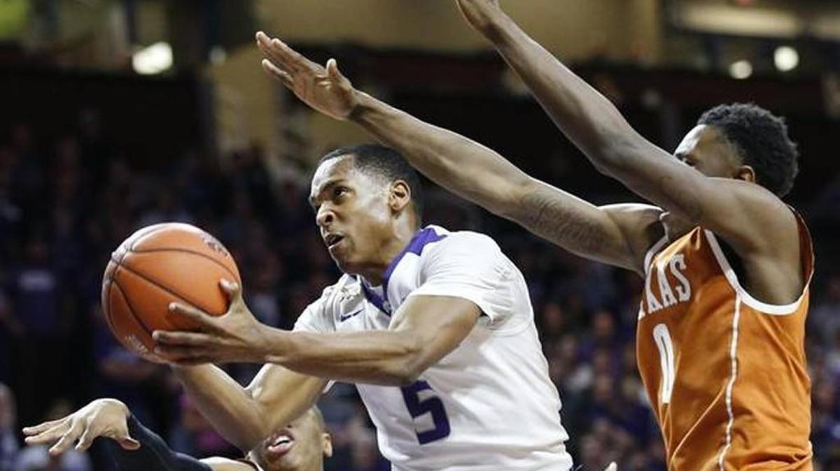 K-State freshman guard Barry Brown drives to the hoop against Texas at Bramlage Coliseum.