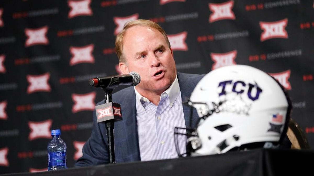 TCU football coach Gary Patterson addresses attendees during Big 12 media days, Monday, July 18, 2016, in Dallas. (AP Photo/Tony Gutierrez)