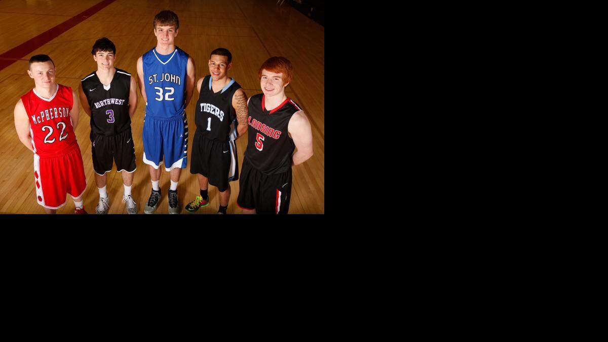
Saint John forward Dean Wade, center, was a member of the Eagle’s all-state basketball team last season along with (from left) Kyler Kinnamon of McPherson, Clay Cust of Blue Valley Northwest, Trevon Evans of Eisenhower and Joe Schneider of Lansing.
