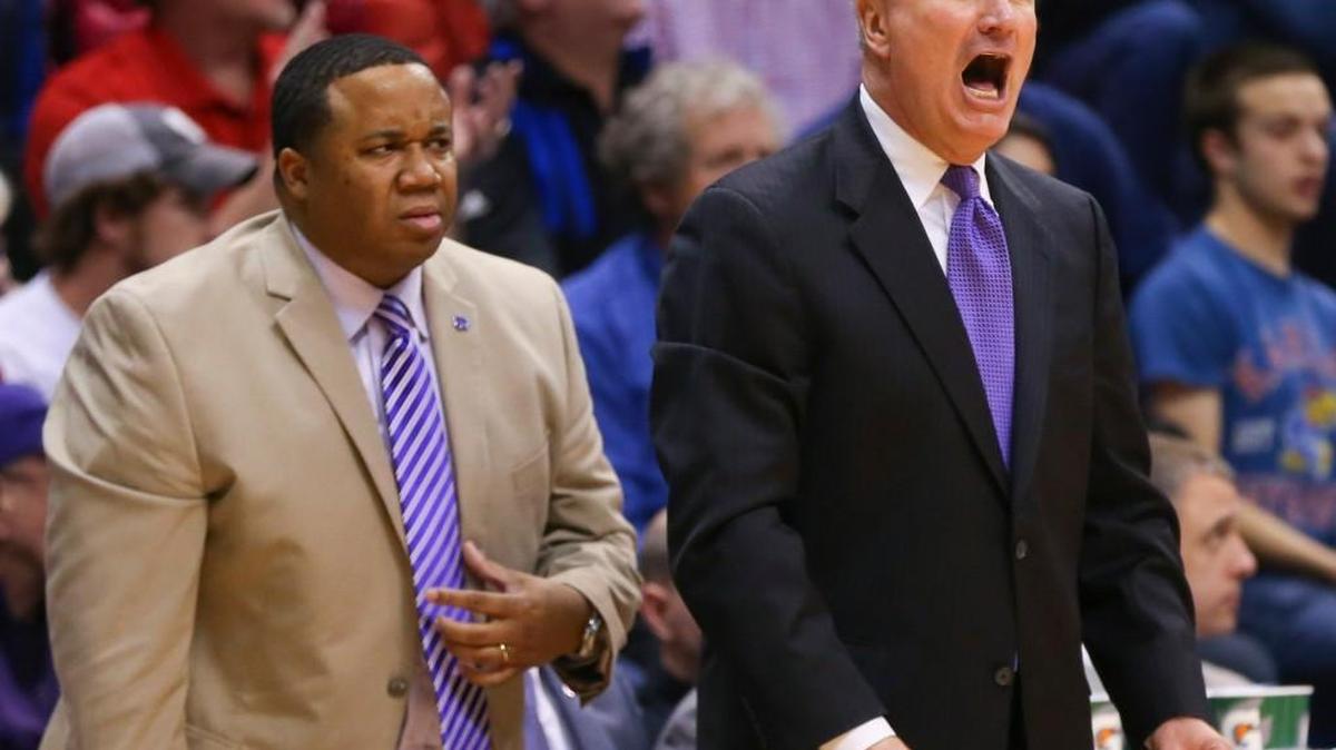 Kansas State coach Bruce Weber yells at his team while they take on Kansasa at Allen Fieldhouse on Wednesday night.