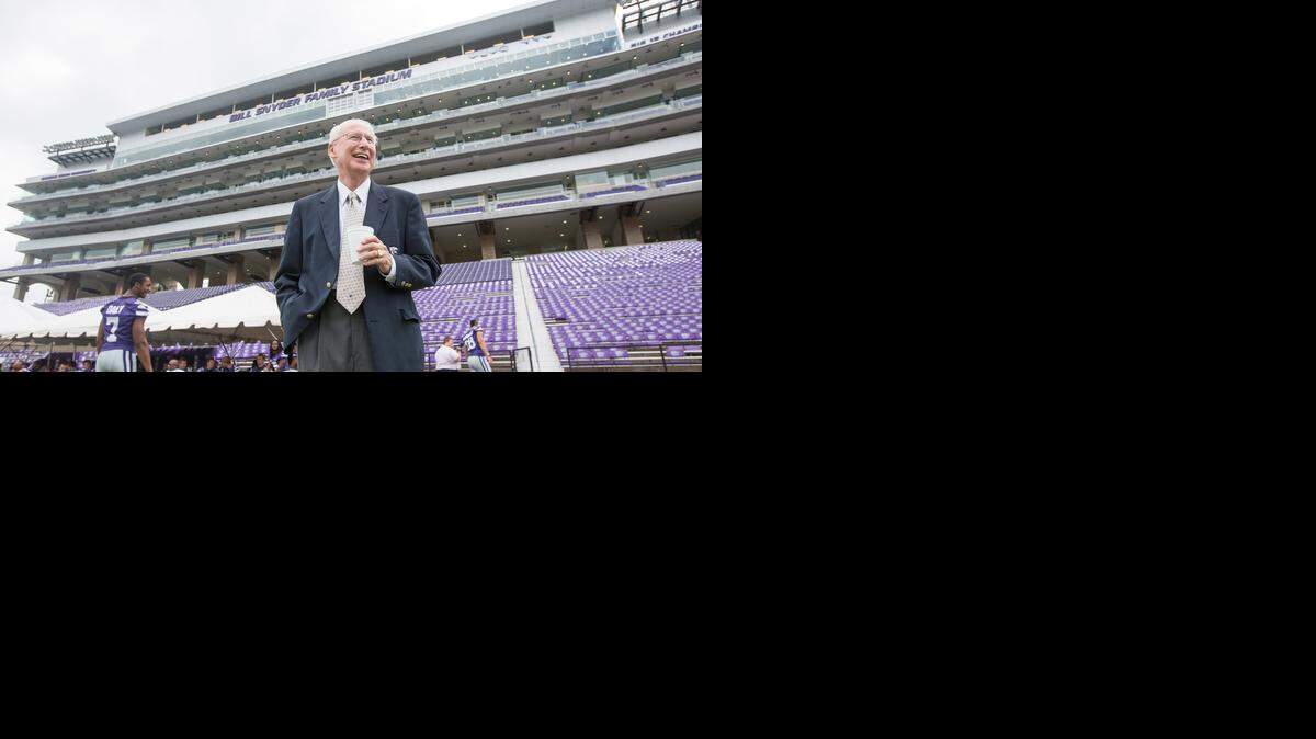 
Kansas State coach Bill Snyder stands on the field at the team’s media day.
