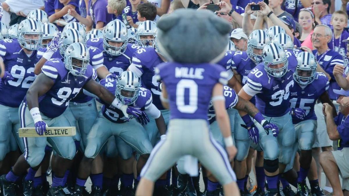 The Kansas State football team prepares to take the field at Bill Snyder Family Stadium.
