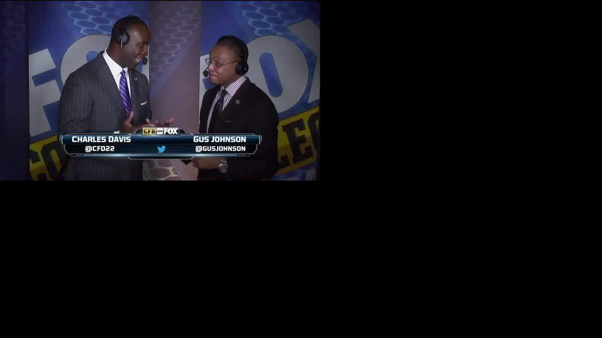 
FOX Sports announcers Charles Davis and Gus Johnson prepare to call a college football game (Courtesy Photo)
