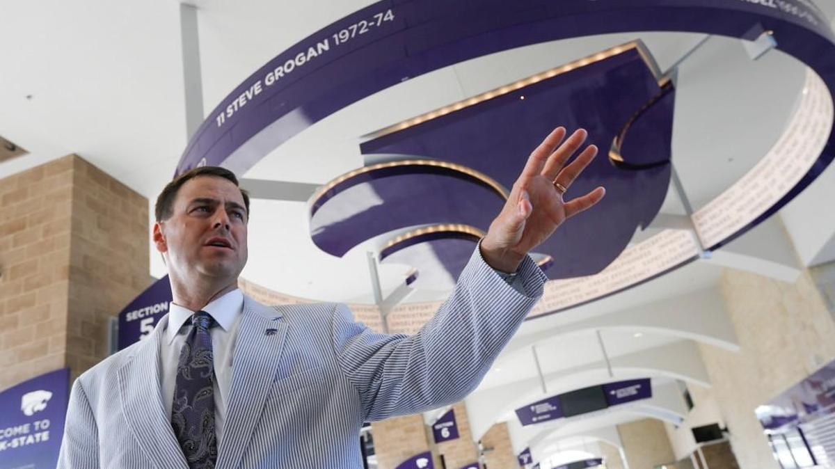 K-State athletic director John Currie gives a tour of the new expansion to the west section of Snyder Family Stadium. (Aug 29, 2013)