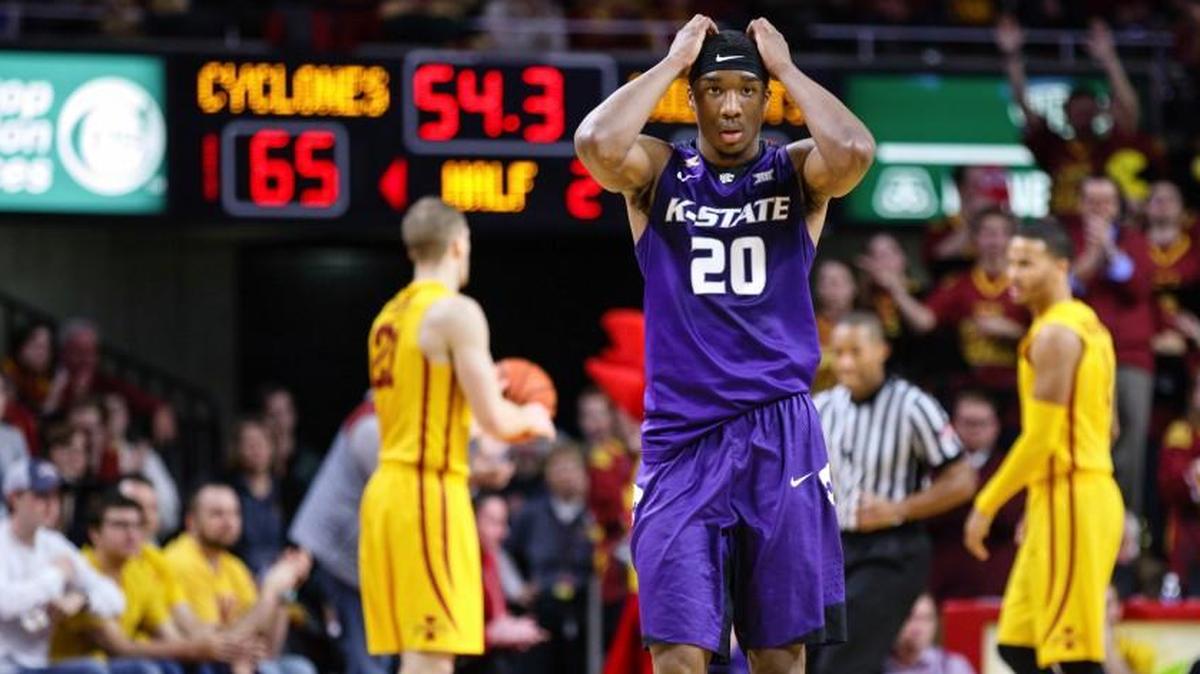 Kansas State’s Xavier Sneed reacts after a missed shot during the second half of last season’s game in Ames, Iowa.